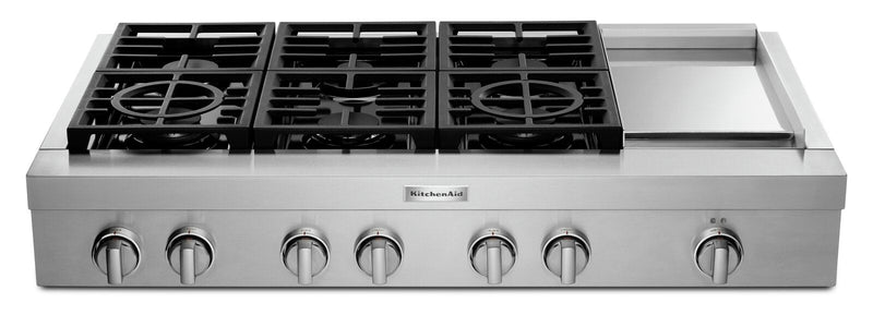 KitchenAid 48'' 6-Burner Commercial-Style Gas Range Top with Griddle - KCGC558JSS - Range Top in Stainless Steel