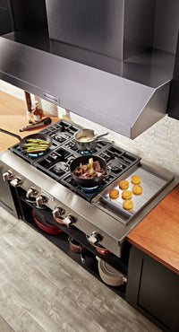 KitchenAid 48'' 6-Burner Commercial-Style Gas Range Top with Griddle - KCGC558JSS - Range Top in Stainless Steel