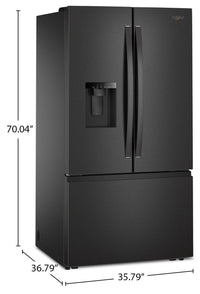 Whirlpool 36" 30 Cu. Ft. French-Door Refrigerator with Dual Ice Makers - Black Stainless Steel - WRFF3736SV | Réfrigérateur Whirlpool de 36 po et de 30 pi3 à portes françaises avec machine à glaçons double - acier inoxydable noir - WRFF3736SV | WRFF373V