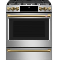 Café Brushed Brass Handle and Knob Kit for Range - CXFCGHKPMCG|Trousse de poignées et de boutons Café laiton brossé pour cuisinière - CXFCGHKPMCG