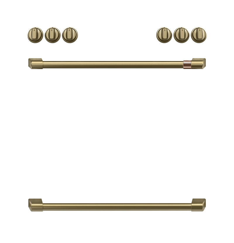 Café Brushed Brass Handle and Knob Kit for Range - CXFCGHKPMCG|Trousse de poignées et de boutons Café laiton brossé pour cuisinière - CXFCGHKPMCG