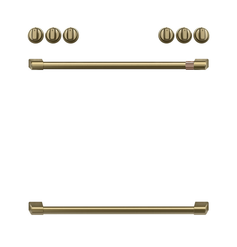 Café Brushed Brass Handle and Knob Kit for Range - CXFCHHKPMCG|Trousse de poignées et de boutons Café laiton brossé pour cuisinière - CXFCHHKPMCG