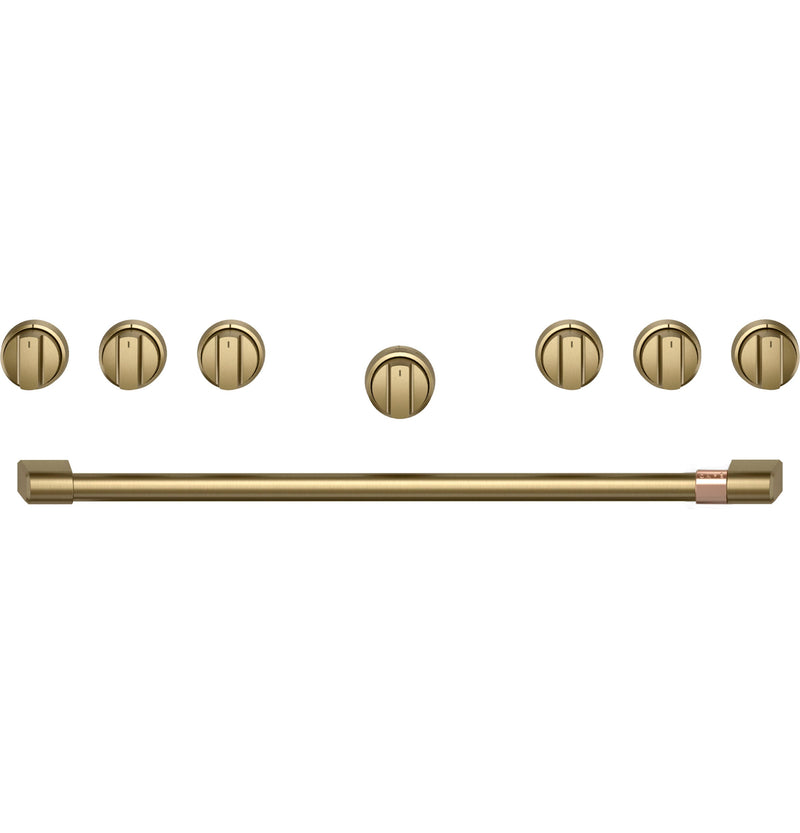 Café 36" Brushed Brass Handle and Knob Kit for Pro Range and Rangetop - CXPR6HKPTCG|Trousse de poignée et de boutons Café laiton brossé de 36 po pour cuisinière et surface de cuisson professionnelles - CXPR6HKPTCG