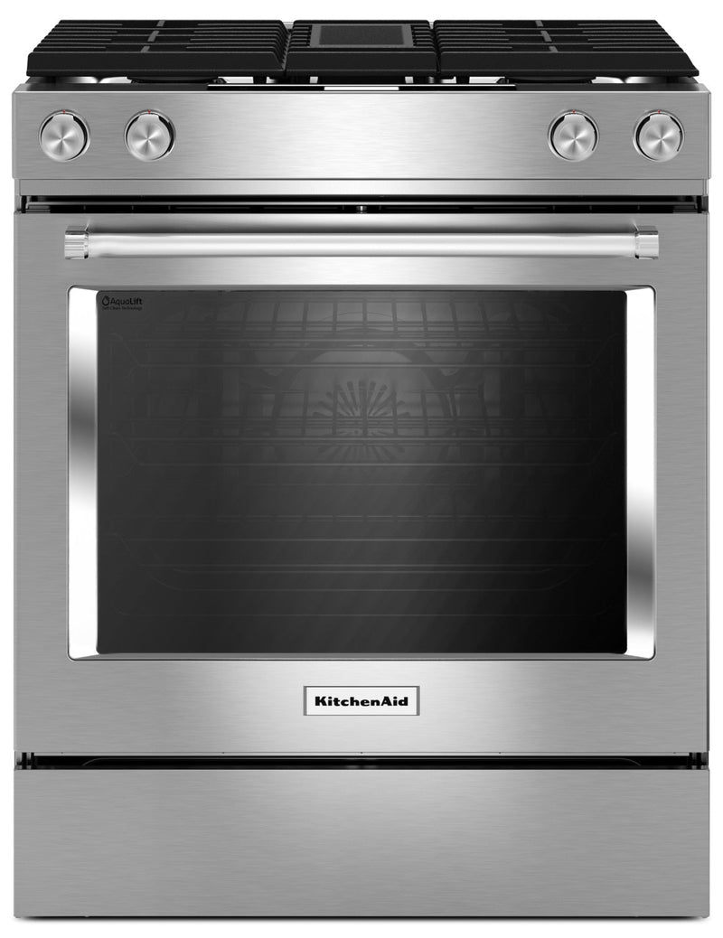 KitchenAid 6.4 Cu. Ft. 4-Burner Dual Fuel Downdraft Front Control Range - KSDG950ESS - Dual Fuel Range in Stainless Steel