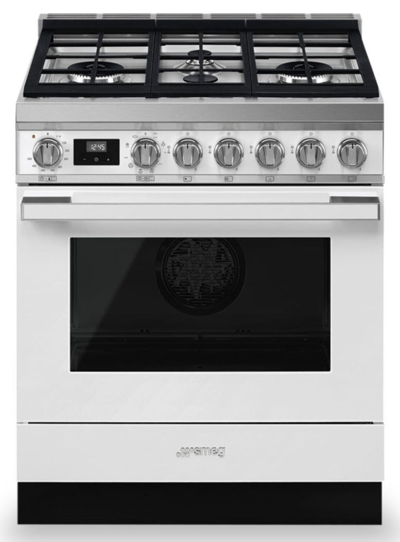 Smeg Portofino 3.6 Cu. Ft. Dual Fuel Range - CPF30UGMWH|Cuisinière hybride Smeg Portofino de 3,6 pi3 - CPF30UGMWH