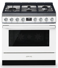 Smeg Portofino 4.5 Cu. Ft. Dual Fuel Range - CPF36UGMWH|Cuisinière hybride Smeg Portofino de 4,5 pi3 - CPF36UGMWH