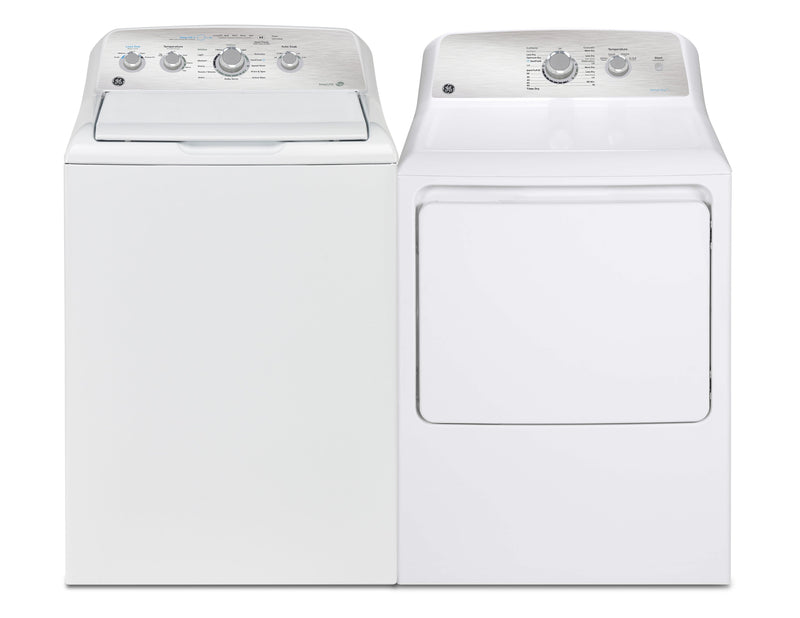 GE 4.9 Cu. Ft. Top Load Washer and 7.2 Cu. Ft. Gas Dryer with SaniFresh Cycle  