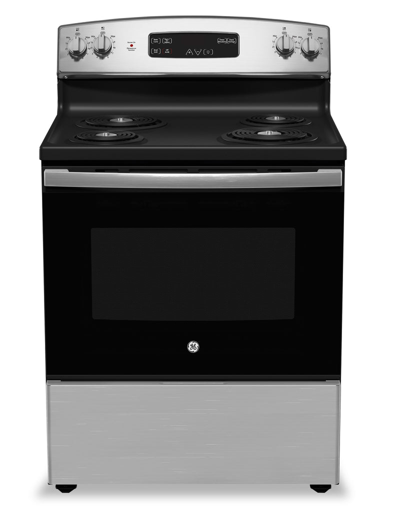 GE 5 Cu. Ft. Electric Range with Standard Clean and 4 Burners - Stainless Steel - JCBS350SVSS | Cuisinière électrique GE de 5 pi³ avec nettoyage standard et 4 brûleurs - acier inoxydable - JCBS350…