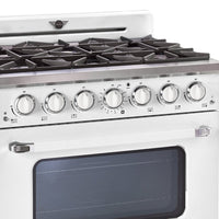 Classic Retro by Unique 36" 5.2 Cu. Ft. 6-Burner Gas Range with Convection - Marshmallow White - UGP-36CR W | Cuisinière à gaz Classic Rétro par Unique de 36 po et de 5,2 pi3 à 6 brûleurs avec convection - blanc guimauve - UGP-36CR W | UGP36CRW