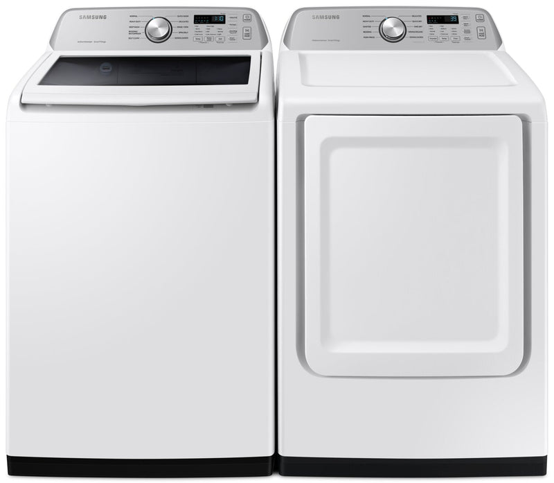 Samsung 5.3 Cu. Ft. Top-Load Washer and 7.4 Cu. Ft. Electric Dryer - White | Laveuse à chargement par le haut de 5,3 pi³ et sécheuse électrique de 7,4 pi³ de Samsung - blanches | SATL350A