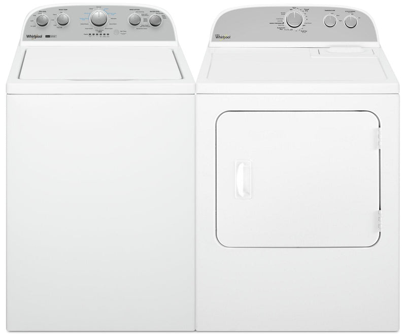 Whirlpool 4.4 Cu. Ft. Top-Load Washer with Removable Agitator and 7 Cu. Ft. Gas Dryer | Laveuse Whirlpool à chargement par le haut de 4,4 pi3 avec agitateur amovible et sécheuse à gaz de 7 pi3 | WHTL49GW