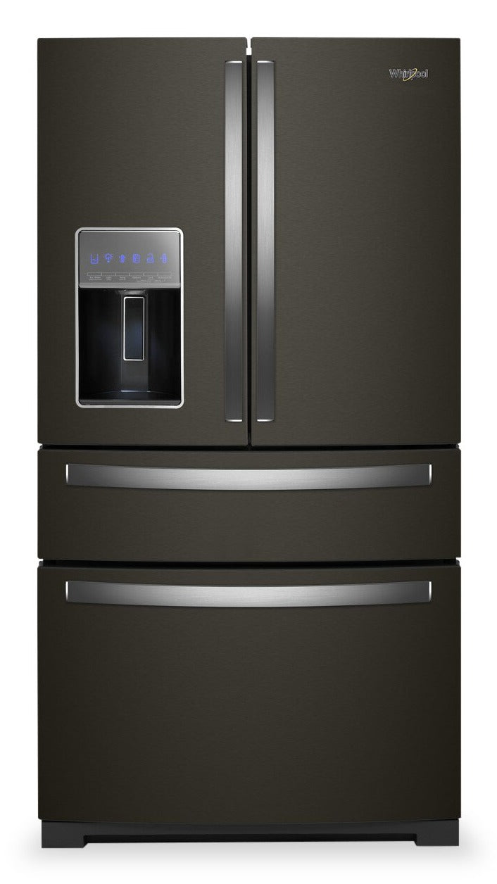 Whirlpool 36" 26 Cu. Ft. French-Door Refrigerator - Black Stainless Finish - WRMF7736PV | Réfrigérateur Whirlpool de 26 pi³ et de 36 po à portes françaises - fini en acier inoxydable noir - …