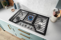 Whirlpool 36" Gas Cooktop with Fifth Burner and EZ-2-Lift™ Hinged Cast-Iron Grates - WCGK5036PS | Surface de cuisson à gaz Whirlpool de 36 po avec 5e brûleur et grilles en fonte à charnières EZ-2-LiftMC - WCGK5036PS | WCGK536S