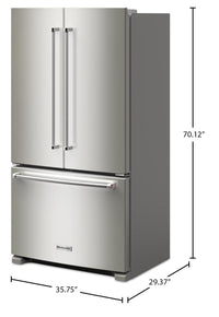 KitchenAid 36" 20 Cu. Ft. Counter-Depth French-Door Refrigerator - Stainless Steel - KRFC136RPS | Réfrigérateur KitchenAid de 36 po et de 20 pi3 de profondeur comptoir à portes françaises - acier inoxydable - KRFC136RPS | KRFC13PS