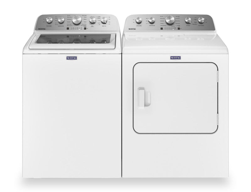 Maytag 5.4 Cu. Ft. Top-Load Washer and 7 Cu. Ft. Electric Dryer with Steam - White | Laveuse à chargement par le haut 5,4 pi3 et sécheuse électrique 7 pi3 avec vapeur de Maytag - blanches | MATL545W