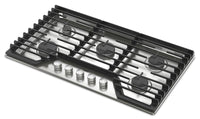 Whirlpool 36" Gas Cooktop with Fifth Burner and EZ-2-Lift™ Hinged Cast-Iron Grates - WCGK7036PS | Surface de cuisson à gaz Whirlpool de 36 po avec 5e brûleur et grilles en fonte à charnières EZ-2-LiftMC - WCGK7036PS | WCGK736S