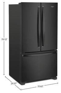 Whirlpool 36" 20 Cu. Ft. Counter-Depth French-Door Refrigerator - Black - WRFC2036RB | Réfrigérateur Whirlpool de 20 pi3 et de 36 po de profondeur comptoir à portes françaises - noir - WRFC2036RB | WRFC20RB