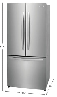 Frigidaire 31.3" 17.6 Cu. Ft. Counter-Depth French-Door Refrigerator - Brushed Steel - FRFG1723AV | Réfrigérateur Frigidaire de 17,6 pi³ et de 31,3 po de profondeur comptoir à portes françaises - acie…