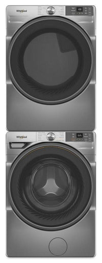 Whirlpool 5.2 Cu. Ft. Smart Front-Load Washer and 7.4 Cu. Ft. Gas Dryer - Radiant Silver | Laveuse intelligente à chargement frontal de 5,2 pi³, sécheuse à gaz de 7,4 pi³ de Whirlpool - argenté radieux | WHFL57RG