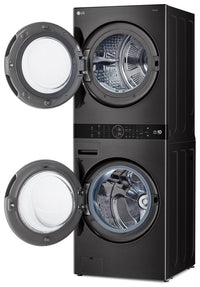 LG 5.8 Washer/7.8 Dryer Cu. Ft. Front-Load High-Efficiency Washtower™ - Black Steel - WKHC252HBA | Tour de lavage WashTowerMC haute efficacité LG à chargement frontal avec laveuse de 5,8 pi³ et séche…