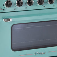 Classic Retro by Unique 36" 5.2 Cu. Ft. 6-Burner Gas Range with Convection - Ocean Mist Turquoise - UGP-36CR T | Cuisinière à gaz Classic Rétro par Unique de 36 po et de 5,2 pi3 à 6 brûleurs avec convection - turquoise brume marine - UGP-36CR T | UGP36CRT