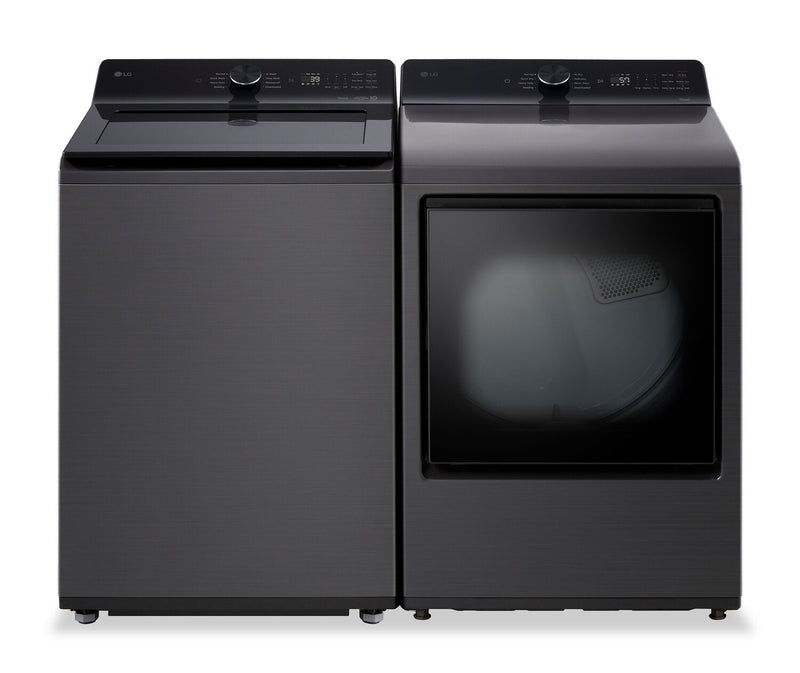 LG 5.8 Cu. Ft. Smart Top-Load Washer with EasyUnload™ and 7.3 Cu. Ft. Electric Dryer with AI Sensing | Laveuse intelligente à chargement par le haut LG 5,8 pi³ avec EasyUnload et sécheuse électrique LG 7,3 pi³ avec détection IA | LGTL8200