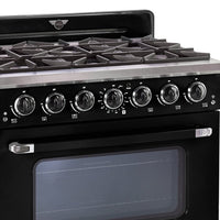 Classic Retro by Unique 36" 5.2 Cu. Ft. 6-Burner Gas Range with Convection - Midnight Black - UGP-36CR B | Cuisinière à gaz Classic Rétro par Unique de 36 po et de 5,2 pi3 à 6 brûleurs avec convection - noir minuit - UGP-36CR B | UGP36CRB