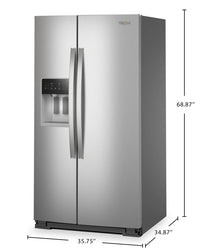 Whirlpool 36" 28.7 Cu. Ft. Side-by-Side Refrigerator – Fingerprint-Resistant Stainless - WRSF6536RZ | Réfrigérateur Whirlpool de 28,7 pi³ et de 36 po à compartiments juxtaposés - acier inoxydable résistant aux traces de doigts - WRSF6536RZ