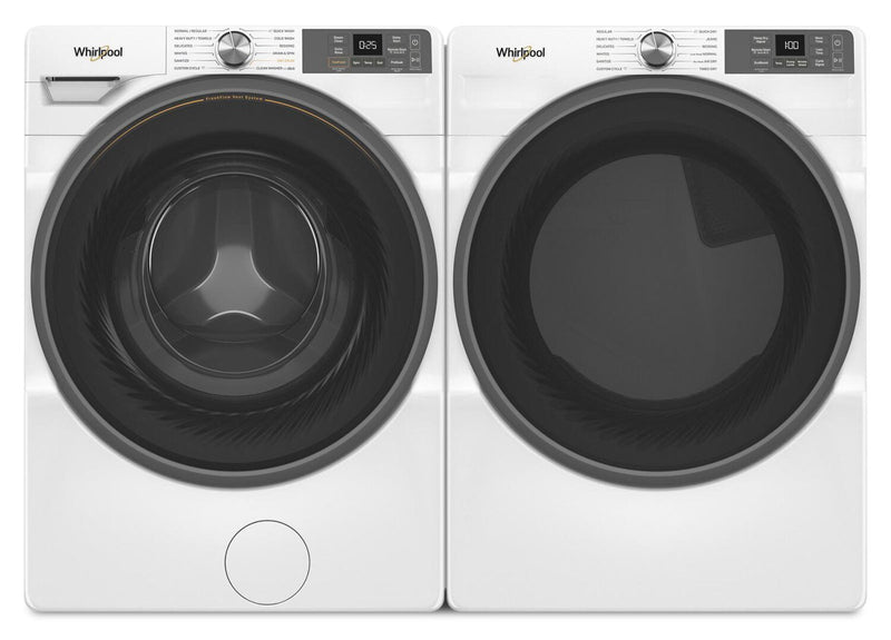 Whirlpool 5.2 Cu. Ft. Smart Front-Load Washer and 7.4 Cu. Ft. Electric Dryer - White  | Laveuse intelligente à chargement frontal de 5,2 pi³, sécheuse électrique de 7,4 pi³ de Whirlpool - blanches  | WHFL57RW