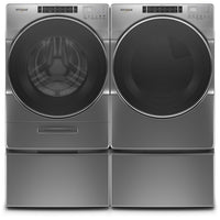 Whirlpool 5.8 Front-Load Washer and 7.4 Cu. Ft. Electric Dryer with Steam – Chrome Shadow - Laundry Set in Chrome Shadow