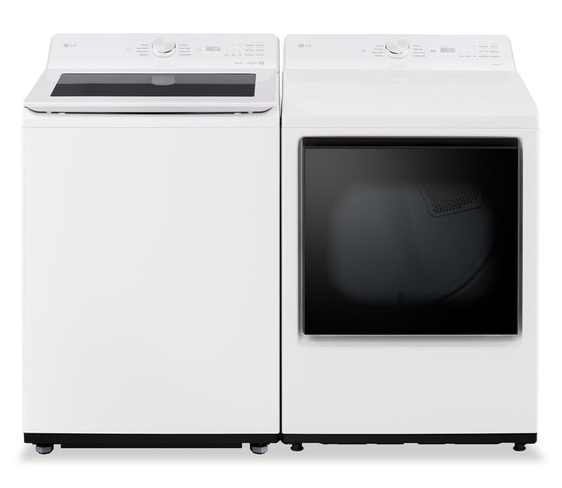 LG 5.8 Cu. Ft. Smart Top-Load Washer with EasyUnload™ and 7.3 Cu. Ft. Electric Dryer with AI Sensing  | Laveuse intelligente à chargement par le haut LG 5,8 pi³ avec EasyUnload et sécheuse électrique LG 7,3 pi³ avec détection IA  | LGTL820W