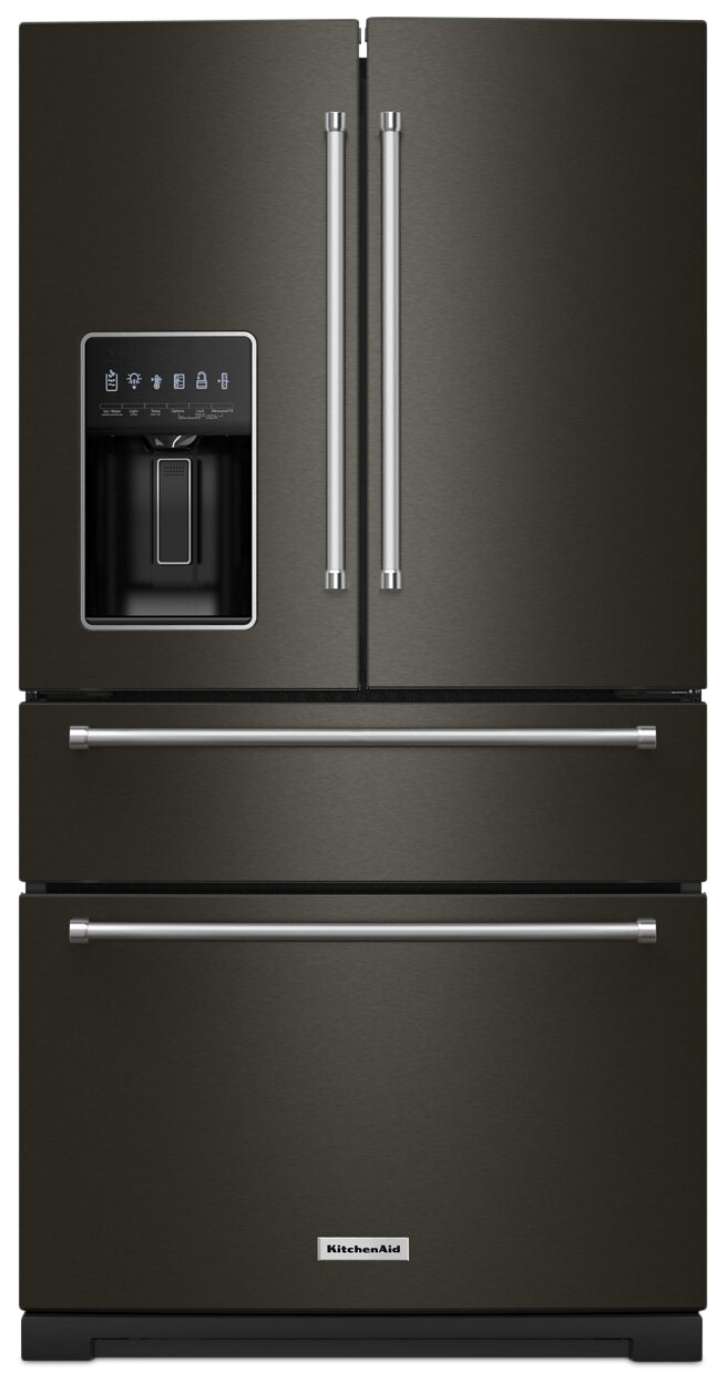 KitchenAid 36" 26.2 Cu. Ft. French-Door Refrigerator - Black Stainless - KRMF536RBS | Réfrigérateur KitchenAid de 26,2 pi³ et de 36 po à portes françaises - acier inoxydable noir - KRMF5…