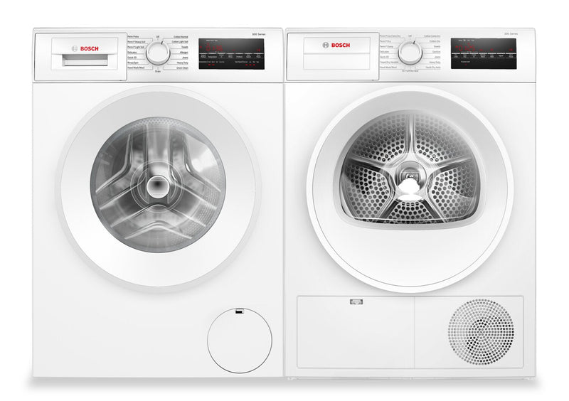 Bosch 300 Series 2.2 Cu. Ft. Front-Load Washer and 4 Cu. Ft. Condensation Dryer | Laveuse à chargement frontal 2,2 pi³ et sécheuse par condensation de 4 pi³ de série 300 de Bosch | BHFL1440