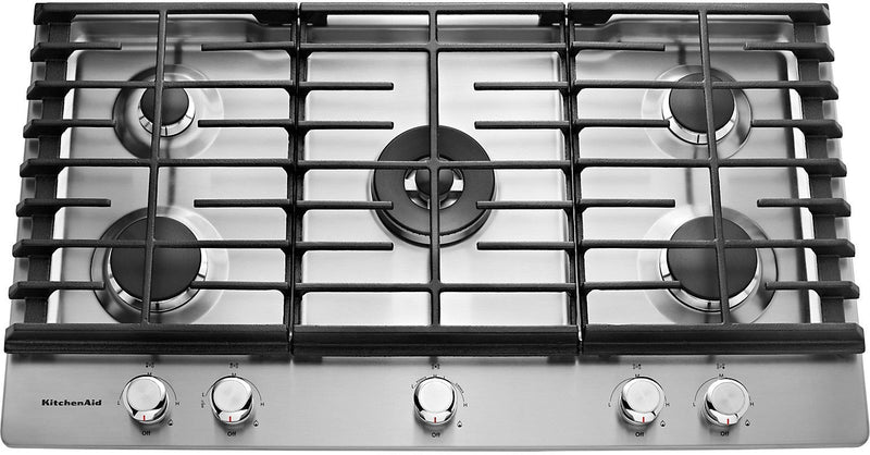 KitchenAid 36" 5- Burner Gas Cooktop – Stainless Steel - Gas Cooktop in Stainless Steel